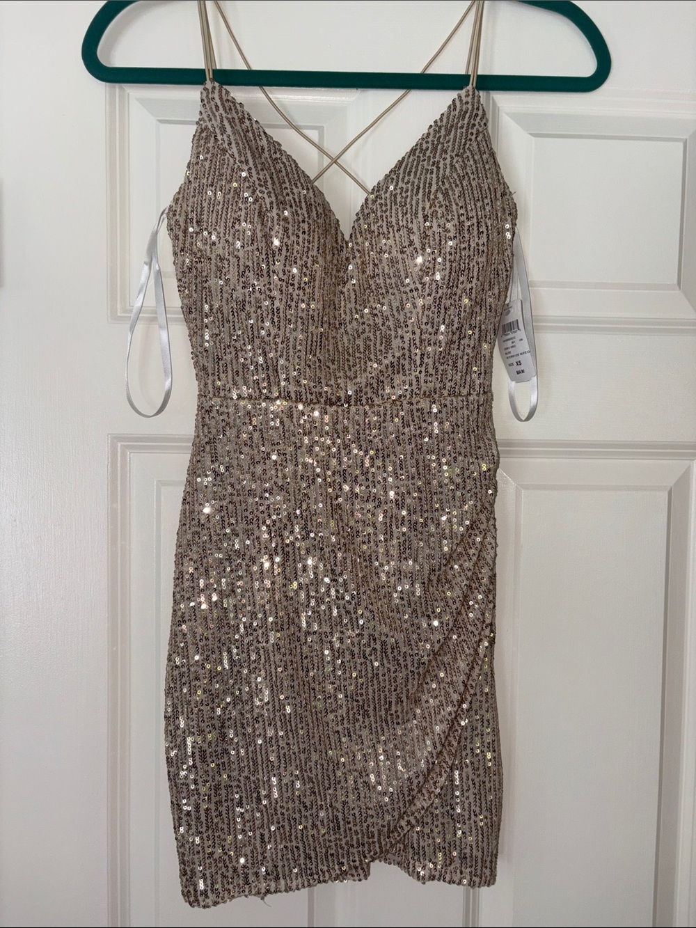 Windsor Champagne Sequin Strappy V-Neck Mini Dress
